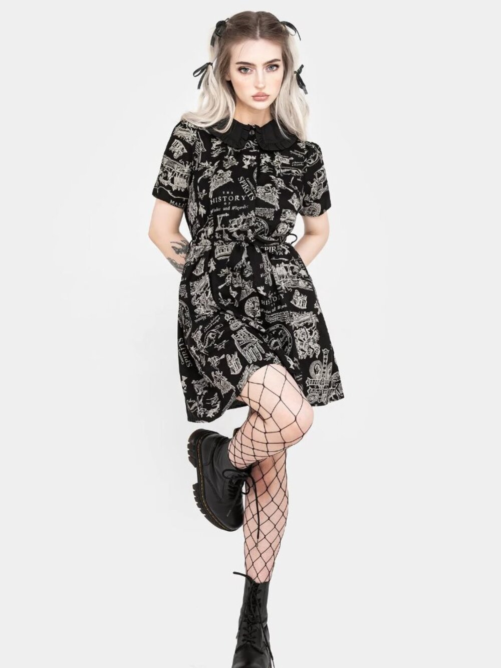 DISTURBIA Heresy witchcraft print mini shirt dress